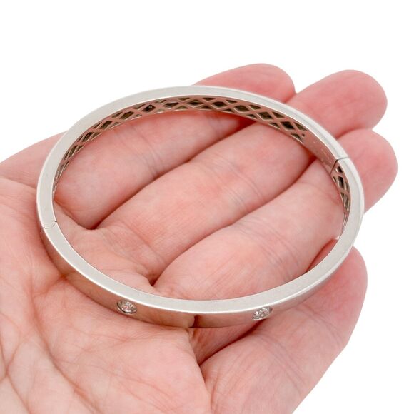 Vintage Sterling Silver 925 Bangle Bracelet with Cubic Zirconia 7.25" - Picture 1 of 9